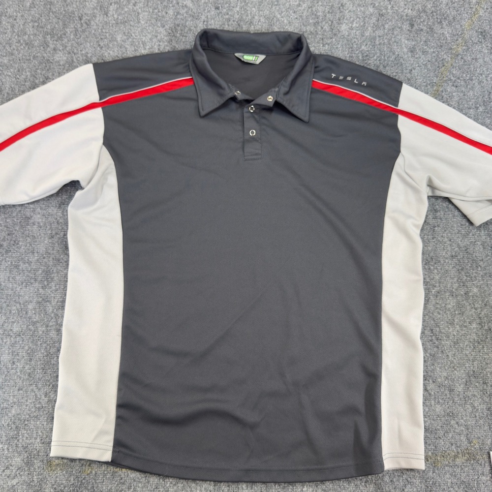 Tesla Eco Performance Colorblock Service Tech Racing Polo Shirt Grey Size XL